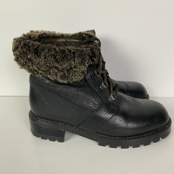 Vtg Blondo Shearling Lined Boots Womens 7 B Waterproof Brown Sheepskin Ankle - Picture 8 of 12